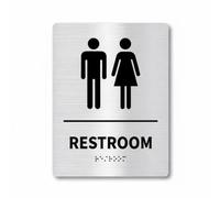 MagiDeal Letrero de Baño Placa para Inodoro Señalización para Puerta Señal de Aseo con Braille Antihuellas Metal Resistente de Adecuado para Negocios Espacios Comerciales Hoteles, Plata, Estilo B