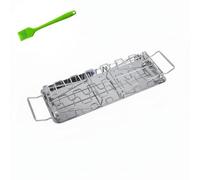 MagiDeal Parrilla para Muslos de Pollo Soporte Drumsticks Estante Plegable Bandeja Antigoteo Acero Inoxidable 430 Resistente a Óxido Apto para Horno y Barbacoa, SET+Con Brocha De Aceite