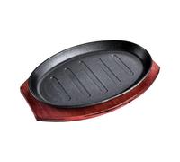 MagiDeal Plancha para freír Carne, sartén para Parrilla Teppanyaki con Bandeja de bambú, Plato para Servir Carne, sartén para Fajita para Cocina, Utensilios de, 12 Pulgadas