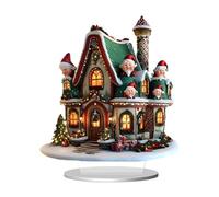 MagiDeal Pueblo navideño 2D con Base, Escena navideña Coleccionable, Escena de Nieve, casa, Pueblo Invernal para decoración de Fiestas, E