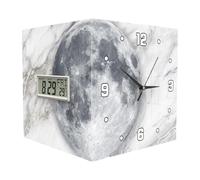 MagiDeal Reloj de Pared de Esquina de Doble Cara con visualización de Mes, Fecha y Semana, Cuadrado, Moderno y silencioso, Decorativo para Cocina, Oficina y, Luna