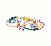 MagiDeal Tren Eléctrico para Niños Set de de Madera Locomotora con Puentes Señales Edificios y Árboles Promueve Conciencia y Creatividad Adecuado para Cuarto Infantil Salón Escuela
