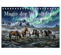Magie der Islandpferde im Aquarellstil (Tischkalender 2027 DIN A5 quer), CALVENDO Monatskalender: Sanfte Aquarellfarben treffen auf die raue Schönheit ... Islandpferden in einzigartigen Landschaften