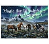 Magie der Islandpferde im Aquarellstil (Wandkalender 2027 DIN A3 quer), CALVENDO Monatskalender: Sanfte Aquarellfarben treffen auf die raue Schönheit ... Islandpferden in einzigartigen Landschaften