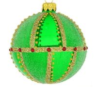 Magie di Natale Bola de Navidad de cristal verde con adornos dorados de 10 cm