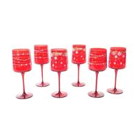 Magie di Natale Juego de 6 copas de cristal rojas con lazos de 320 ml decoración moderna