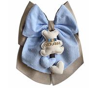 Magie di Natale Lazo de nacimiento de algodón personalizable hecho a mano 35 x 40 cm de altura "Made in Italy" gris topo - Organza celeste