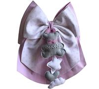 Magie di Natale Lazo de nacimiento de algodón personalizable hecho a mano 35 x 40 cm "Made in Italy" rosa - blanco lunares rosa y tul