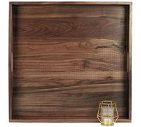 MAGIGO Bandeja otomana cuadrada grande de madera de nogal negra con asas, sirve té, café o desayuno en la cama, bandeja decorativa clásica de madera para servir