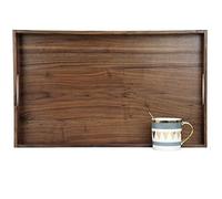 MAGIGO Bandeja otomana rectangular grande de madera de nogal negro con asas, para servir té, café, bandeja decorativa clásica de madera para servir