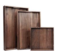 MAGIGO - Juego de 3 bandejas otomanas grandes de madera de nogal negro sólido con asas, servir té, café o desayuno en la cama, bandeja clásica decorativa de madera para servir, L+M+S