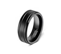 MAGIIE Anillos Vintage Clásico de Hombre,8mm Banda Negro Anillo en Acero Inoxidable,Cuadros Buen Regalo para su Amor Boda Compromiso Navidad Graduación (Negro rayas, 24)