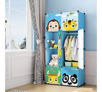 MAGINELS Armario para niños, lindo armario portátil para bebé, armario para dormitorio, armario para colgar ropa, organizador de cubos grandes color azul, 6 cubos y 1 sección para colgar