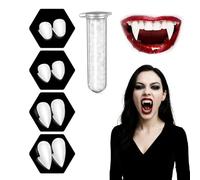 MagiSel 4 Pares Dientes de Vampiro, Colmillos Vampiro, 3 Tamaños con 1 Tubo de Adhesivo de Pellets de Dientes prótesis para Halloween, Cosplay, Fiestas