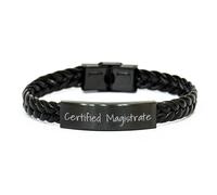 Magistrado certificado Regalos de pulsera de cuero trenzado divertidos para regalos de cumpleaños de magistrados de amigos, 7.87 pulgadas de acero inoxidable cuero, pequeño, cuero, sin precioso