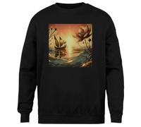 MAGITONE Arte Generado por IA De Flores Y Barcos Jersey Negro Unisex Sin Género Cuello Redondo Unisex Black Jumper Genderless Crewneck