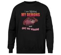 MAGITONE Estoy Luchando contra Mis Demonios Jersey Negro Unisex Sin Género Cuello Redondo Unisex Black Jumper Genderless Crewneck