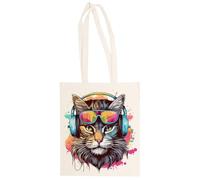 MAGITONE Gato Con Fresco Melodías Totebag Unisex Saco Compras Beige Reutilizable Unisex Totebag Beige Shopping Sack Reusable