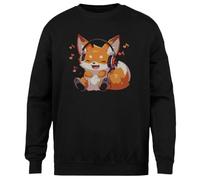 MAGITONE Lindo Zorro Escuchando Música Jersey Negro Unisex Sin Género Cuello Redondo Unisex Black Jumper Genderless Crewneck