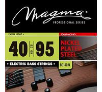 Magma - 1 Juego de Cuerdas para Bajo Eléctrico de Acero Niquelado - Tensión Extra Liviano +, Escala 34 pulgadas - Set de 4 cuerdas (.040" - .060" - .075" - .095") - BE140N