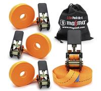 MAGMA 4 Correas de Trinquete 3,5m, 800Kgf/unit. Cinchos, Cinchas de Amarre, Eslingas con Carraca, Remolque Baca Kayak Tabla de Surf Piraguas Canoa Bicicleta Moto, Longitud Ajustable. Naranja