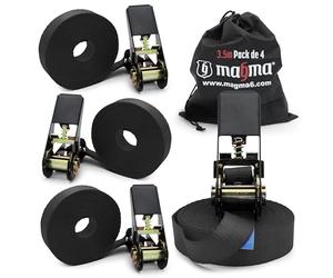 MAGMA 4 Correas de Trinquete 3,5m, 800Kgf/unit. Cinchos, Cinchas de Amarre, Eslingas con Carraca, Remolque Baca Kayak Tabla de Surf Piraguas Canoa Bicicleta Moto, Longitud Ajustable. Negro