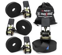 MAGMA 4 Correas de Trinquete 6m, 800Kgf/unit. Cinchos, Cinchas de Amarre, Eslingas con Carraca, Remolque Baca Kayak Tabla de Surf Piraguas Canoa Bicicleta Moto, Longitud Ajustable. Negro