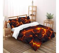 Magma Brillante Grieta Piedra Lava Fisura Juego De Ropa De Cama Estampado 3D Microfibra Antialérgica con Cremallera Oculta para Niños Y Adultos Tamaño Super King（260x220cm）