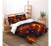 Magma Brillante Grieta Piedra Lava Fisura Juego De Ropa De Cama Estampado 3D Microfibra Antialérgica con Cremallera Oculta para Niños Y Adultos Ajuste King（220x240cm）
