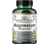 Magnesio Bisglicinato 770 mg | 100 mg Elemental por Cápsula | 180 Cápsulas Veganas | Alta Biodisponibilidad | Suave para el Estómago | Sin Efecto Laxante | Source of Nature