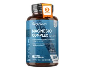 Magnesio Complex 1700 mg - 180 cápsulas - Con 4 formas de Magnesio: Bisglicinato, Citrato, Malato y Taurato - Alta Absorción y Vitalidad sin OGM ni es