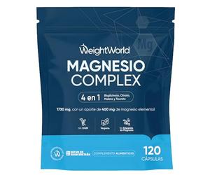 Magnesio Complex 1730mg, 120 Cápsulas Veganas, 400mg de Magnesio Elemental - 2 Meses de Suministro, Con Bisglicinato, Citrato, Malato y Taurato - Sin Estearato de Magnesio ni OGM