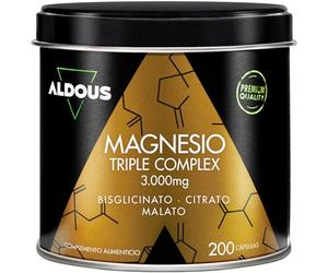 Magnesio Complex - 3000mg-200 Cápsulas Triple Magnesio - Energia, Bienestar | Bisglicinato de Magnesio, Citrato y Malato con Vitaminas - 422,5mg Elemental por Dosis - Músculos y Rendimiento - ALDOUS