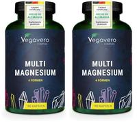 Magnesio Complex | 375 mg de Magnesio | Citrato + Bisglicinato + Taurato + Malato | 180 Cápsulas | Vitamina B6 & B2 | Sin Aditivos & Vegano | Vegavero (Paquete de 2)