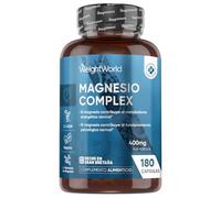 Magnesio Complex 400mg, 180 Cápsulas, 3 Meses de Suministro - Con Citrato, Bisglicinato, Malato y Taurato de Magnesio, 2 Cápsulas al Día, Apto para Veganos, Sin Gluten ni OGM