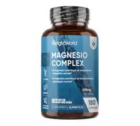 Magnesio Complex 490mg, 180 Cápsulas, 3 Meses de Suministro - Con Citrato, Bisglicinato, Malato y Taurato de Magnesio, L-Leucina, 2 Cápsulas al Día, Apto para Veganos, Sin Gluten ni OGM