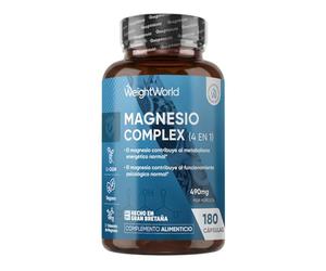 Magnesio Complex 490mg, 180 Cápsulas, 3 Meses de Suministro - Con Citrato, Bisglicinato, Malato y Taurato de Magnesio, L-Leucina, 2 Cápsulas al Día, Apto para Veganos, Sin Gluten ni OGM