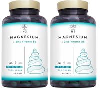 Magnesio con Zinc y Vitamina B6. Mejora el Rendimiento Ayudando a la Recuperación Muscular. Zinc y Magnesio. Vitaminas para el Cansancio. 120 Cápsulas. VEGANO. N2 Natural Nutrition (Paquete de 2)
