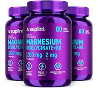 Magnesio en Forma de Bisglicinato Cápsulas 200 mg con Vitamina B6 para una Óptima Absorción - Alta Dosis y Probado en Laboratorio - Vegano sin Aditivos - 60 Cápsulas para 1 Mes (3 Pack)