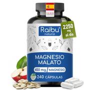 Magnesio Malato 2250 mg al Día (450 mg de Magnesio Elemental) - 240 Cápsulas - Energía, Músculos y Sistema Nervioso - Alta Dosificación y Biodisponibilidad - Sin Aditivos, Sin Gluten