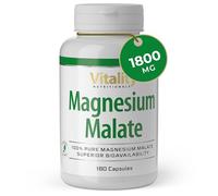 Magnesio Malato Puro 180 Cápsulas. Dosis Alta 1800 mg de Magnesio Malato por Dosis. Cápsulas de Magnesio Vegano. Vitality Nutritionals by VitaminExpress.