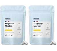 Magnesio Marino + Vitamina B6, Reduce el Cansancio y la Fatiga, 60 Cápsulas Veganas para 1 Mes, Alta Dosis 300mg/día de Magnesio Puro, Essentials by Novoma (Paquete de 2)