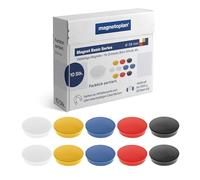 Magnet Basic Series - 10 imanes de colores surtidos para pizarras magnéticas, nevera y pizarras blancas, diámetro de 38 mm, fuerza de sujeción 1500 g (10 hojas A4), revestimiento especial sin arañazos