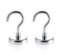 Magnetastico® | 2 piezas ganchos magnéticos de neodimio N35 48 mm Ø | Fuerza de atracción de 81.0 kilogramos | 2 imanes ultra potentes con gancho de neodimio revestida de zinc y muy robusto