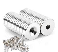 Magnetes Fuertes de 18X3mm Grandes, Imanes Extra Fuertes Con Agujero, Abertura de 5 mm, 30 Piezas de Imanes de Neodimio con Tornillos, Imanes Pequeños Fuertes para Atornillar, Imanes Redondos con