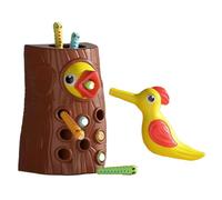 Magnetic Bird Feeder Toy - Wooden Learning Game 15cm | Worm Catching Activity, Magnetic Fishing Puzzle With Color Sorting Educational Playset | For Classroom Travel Road Trip Preschool Lear