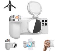 Magnetic Camera Grip for Cell Phone, Fun Shot Camera Grip with Detachable Control and Fill Light, 360 Degree Rotatable Magnetic Selfie Grips Mobiles Holding Handle for Outdoor Indoor Travel