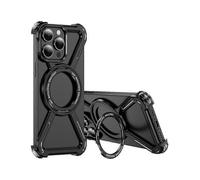 Magnetic Case with Rotating Kickstand and Metal Bumper Phone Cover for a Certain Brand Smartphone - Black