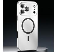 Magnetic Charging Bumper Matte Shell for iPhone 17 Pro MAX, Magnetic Aluminum Metal Frame Snap-On Case with Lens Protector (Silver,15 Pro)