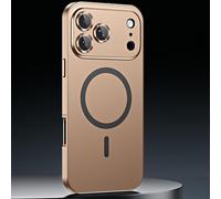 Magnetic Charging Bumper Matte Shell for iPhone 17 Pro MAX, Magnetic Aluminum Metal Frame Snap-On Case with Lens Protector (Gold,17 Pro MAX)